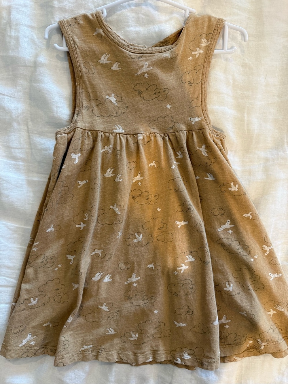 Rylee + Cru Girls' Tan Cloud & Bird Print Sleeveless Dress